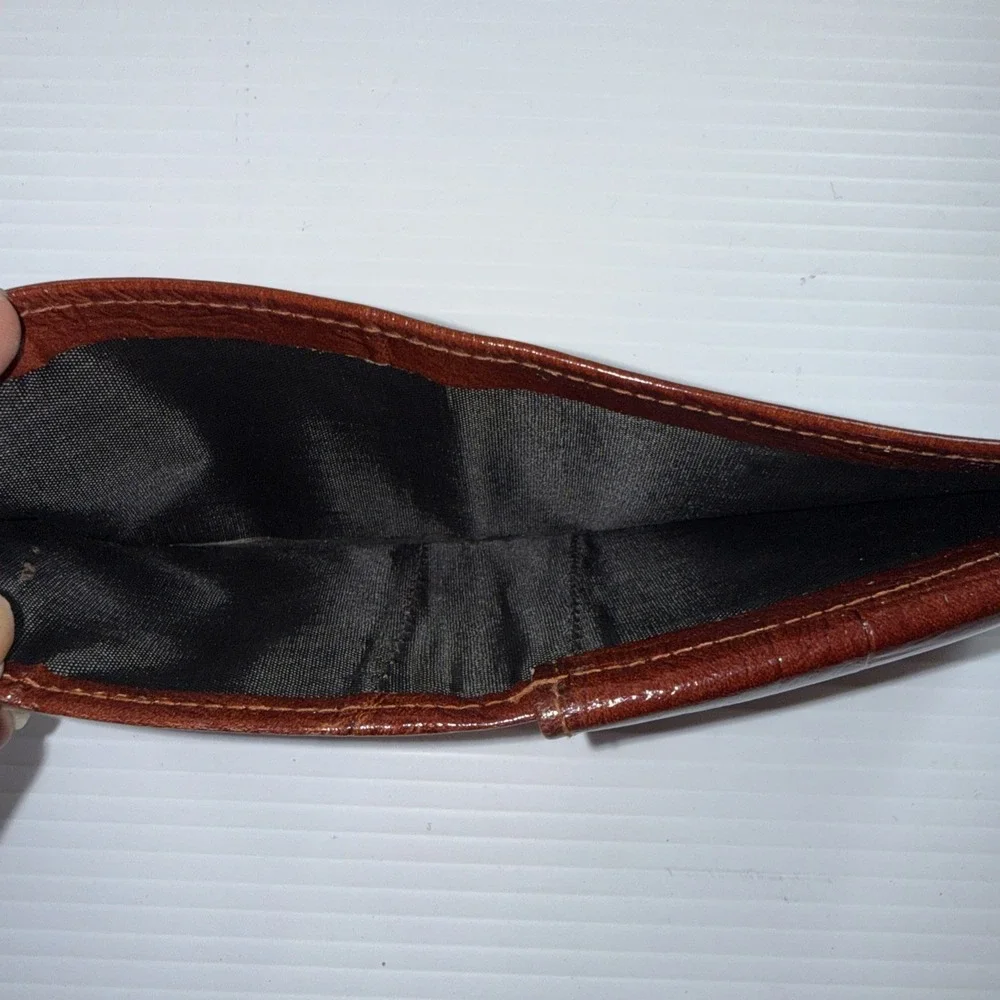 Vintage New Lane Brown Textured (eel Skin Print) Top Hide Leather Bifold Wallet